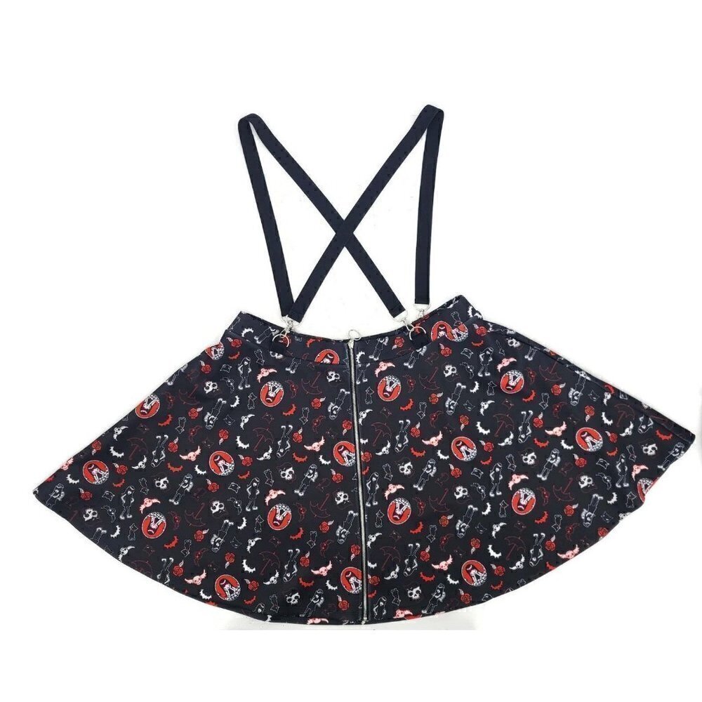 NWOT Emily the Strange O-Ring Suspender Skirt Womens 1 Plus Size 1x Black Zip Up